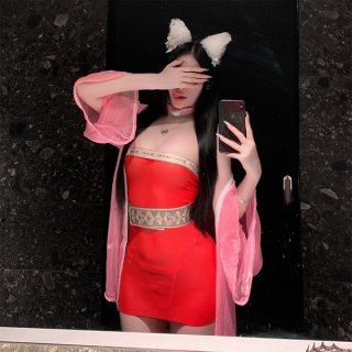 Sensual exotic hanfu lingerie dress - red bodycon with cat ears, perfect for bedroom play outfits for adults