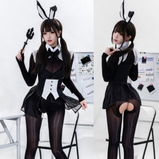 Sexy bunny costume for women - seductive sheer lace bodysuit, tight-fit playful cosplay outfit featuring bunny ears and playf...