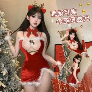 Sexy christmas lingerie set for women - festive reindeer-themed sleepwear & party outfit