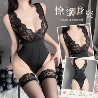Sexy lace bodysuit for women – seductive tight-fit mesh & lace one-piece outfit set