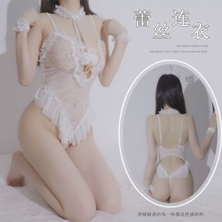 Sexy sheer bunny costume for women, christmas & new year lingerie bodysuit with open crotch, black pure temptation design