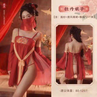 Sexy tang dynasty sleepwear set featuring a sheer silk robe with floral design, perfect for belly dance inspired outfits.