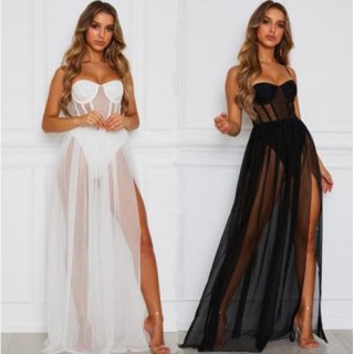 Muse mashi white mesh long lingerie dress - sexy elegant sheer nightgown for women, featuring sheer fabric and elegant design...