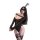 Woman modeling jinxiao alluring lace bodysuit, a sexy sheer off-shoulder lingerie with lace trim and thigh-high stockings.