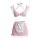 Pink lace maid outfit with deep v bra and apron skirt, sensual sleepwear set for small busts.