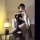 Woman posing in plus size chinese-inspired lingerie dress with high slit, backless detail, and embroidery, paired with white ...