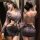Woman modeling manyan sexy lace bodysuit, a sheer office uniform dress with backless design and side-slit waist accent.