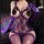 Purple lace bodysuit with open-crotch design, long gloves, and thigh-high stockings for plus-size women.