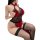 Plus size sexy lace sleepwear: backless sheer kimono-style nightgown with floral trim, red and black design.