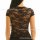 Back view of a woman wearing the 2024 womens square neck print top, featuring a sheer black floral lace design.