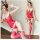 Sexy red deer-themed lingerie set featuring mesh bodysuit with plush antlers and fishnet stockings.