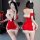 Sexy 2025 new year red bodysuit with strapless design, featuring straps and bandage detailing for a bold look. perfect for fe...