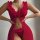 Red sheer lace long slip dress with sensual mesh backless design, perfect nightgown and lingerie set for women.