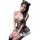 Model wearing mannyan adorable bear jk uniform set with lace bra, panty, plaid skirt, and fuzzy bear ears headband.