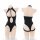 Black plus size bodysuit with halter neck, thong cutout, and open-crotch design. seductive mesh set for women.