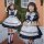 Two girls wearing japanese girl black maid dresses, cute lolita princess costumes perfect for kids ages 3-12, featuring ruffl...
