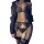 Black lace open-crotch lingerie set with garter belt and stockings, featuring a seductive 3-piece design for tempting allure.