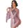 Woman wearing yaqin nu vintage belly dance set with sheer lavender robe, embroidered doudou top, and matching belt.