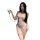 Sheer mesh lingerie set with lace trim, open-crotch chain detail — white moonlight pure & tempting style, factory direct.
