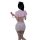 Woman in pink 410 sexy nurse costume with lace cut-outs, holding a stethoscope, back view of seductive role play outfit.