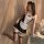 Elegant lace maid costume set featuring a black dress with white accents, perfect for sexy role play outfits. ideal for femin...