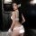 Seductive lace bodysuit featuring open-crotch design and fluffy accents, perfect for a playful maid look.
