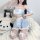 Sexy maid costume for women featuring lace one-shoulder top and skirt, perfect role play outfit with stockings and bows.