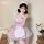 Sexy maid costume lingerie set featuring a charming pink dress with lace details, perfect for date night or role play.