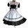 Japanese maid costume dress featuring black and white colors, ruffled sleeves, and apron design perfect for cosplay or daily ...