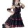 Gothic rock lolita strap dress featuring dark twin black and red plaid design with lace trimmings, perfect for edgy fashion e...