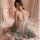 Transparent ancient chinese court lingerie set featuring sexy dunhuang flying apsaras bodice and long dress, perfect for eleg...
