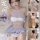 Elegant ancient fairy princess sleepwear set featuring a delicate nightgown and vintage dudou lingerie, inspired by hanfu des...