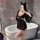 Sexy black sheer mesh sleep dress with open-crotch design, perfect for nightwear. features long sleeves and cat ears headband...