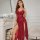 Sexy -style long dress lingerie set – elegant red lace dress with high slit, perfect for nightwear.