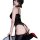 Sexy black bodysuit with lace-up design, glossy finish, perfect for women seeking allure and elegance.