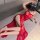 Seductive red lace sheer slip dress with side slit, no-remove design, perfect for women seeking elegant sleepwear.