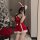 Sexy red new year lingerie set featuring a strapless dress with bunny ears, perfect for christmas role play.