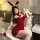 Red sexy bunny girl costume - sparkly tight mesh bodysuit & skirt set, new year lingerie outfit featuring bunny ears and plus...