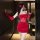 Red velvet lace bodycon mini dress - sheer sexy holiday party dress with thin straps & sparkle detail