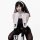 Seductive nun costume lingerie featuring black and white attire with crosses, open-crotch design, and modest yet tempting sty...
