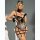 Sexy low-back leopard bodysuit with cat ears and garter straps, perfect for cosplay or themed events.
