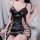 Glossy pvc lingerie set 2023 featuring a sexy -style mini skirt with intricate lace and bondage elements, perfect for bold f...
