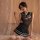 Woman wearing black qiaozhiqing seductive modest lingerie set with schoolgirl jk dress design and matching handcuff accessori...