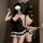 Adorable black maid costume with lace trim, cat ears, and backless design for playful bedroom wear.