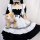 An adorable japanese lolita maid dress featuring a black and white color scheme with ruffles, perfect for cosplay or daily we...