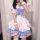 Soft pink and blue lolita maid dress with ruffles, cute bow, and fluffy accessories perfect for cosplay or daily wear.