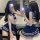 Two women in adorable schoolgirl bodysuit sets, featuring cute jk style open-crotch design, posing with phones.