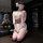 A woman dons an elegant ancient chinese hanfu robe set inspired by the qin-han dynasty, featuring intricate lace details and ...