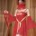 A woman wears an ancient peony flowing sleeve set, featuring a red dress with floral embroidery, long flowing sleeves, and a ...