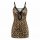 Leopard print bodycon nightdress with lace trim, deep v-neck, and cutout detail. sexy backless sleep dress by bird moon.